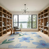 Delicate Blue Watercolor Floral Area Rug