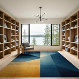 Blue and Teal Navy Teal Geometric Abstract Area Rug