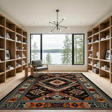 Southwestern Black Orange Geometric Diamond Rug