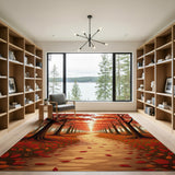 Fiery Autumn Tree-Lined Pathway Red Area Rug
