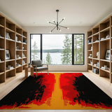 Fiery Red Black Geometric Abstract Area Rug