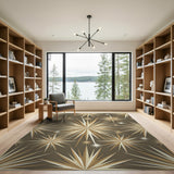 Brown and Tan Gold Starburst Geometric Area Rug