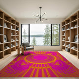 Vibrant Pink Orange Sunburst Geometric Rug