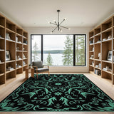 Teal Floral Medallion Area Rug on Black