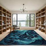 Blue Octopus Wave Area Rug