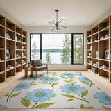Vintage Blue Daisy Floral Area Rug