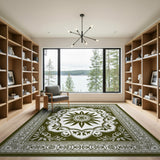 Elegant Olive Green Persian Medallion Area Rug
