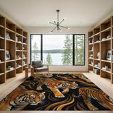 Prowling Tigers Swirl Pattern Area Rug
