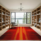 Bold Red Orange Geometric Grid Area Rug