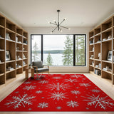 Festive Red Snowflakes Red Area Rug