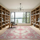 Pink Peony Floral Medallion Area Rug