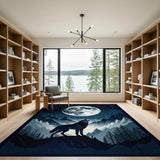Wolf Howling at Full Moon Mountain Rug