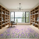 Blush Pink Daisy Iris Floral Area Rug