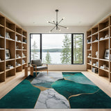 Teal Marble Gold Abstract Area Rug