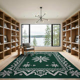 Emerald Green Snowflake Rug with Ornate Persian Borders