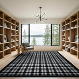 Distressed Black White Gingham Plaid Area Rug