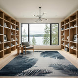 Blue and Teal Teal Palm Frond Area Rug