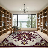 Maroon Gold Medallion Traditional Persian Rug