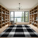 Distressed Black White Plaid Area Rug