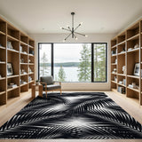Bold Black Palm Leaf Area Rug