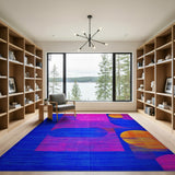 Bold Geometric Blue Pink Orange Area Rug