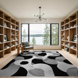 ODIKA Modern Abstract Black and White Wavy Washable Area Rug - Low Pile Non-Slip