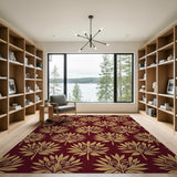Gold Foliage Maroon Area Rug