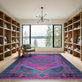 Vibrant Teal Pink Purple Geometric Area Rug