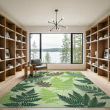 Floral Vintage Green Lush Green Fern Leaf Area Rug