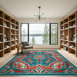 Traditional Persian Blue and Teal Teal Persian Floral Area Rug