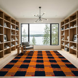 Bold Orange Black Geometric Check Rug