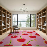 Playful Cherry Pattern Pink Area Rug