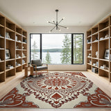 Cream and Terracotta Mandala Persian Area Rug