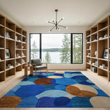 Blue Overlapping Circles Abstract Area Rug