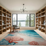 Teal Ocean Waves Coral Reef Beach Area Rug
