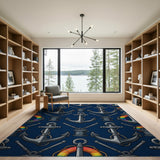 Navy Anchor Rainbow Lifebuoy Area Rug