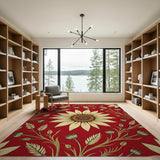 Red Sunflower Poppy Floral Area Rug