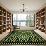 Intricate Teal Yellow Persian Area Rug