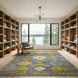Grey and Yellow Southwestern Tribal Area Rug