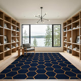 Blue and Teal Navy Hexagon Geometric Area Rug