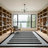 Black White Lined Geometric Area Rug