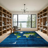 World Map Blue Area Rug