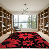 Bold Red Sunflower Floral Area Rug