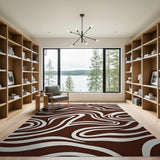 Wavy Brown Abstract Area Rug
