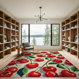 Red Vibrant Cherry Fruit Pattern Area Rug