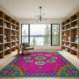 Vibrant Pink Sugar Skull Floral Area Rug