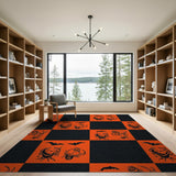 Spooky Halloween Bats Pumpkins Orange Black Checkered Rug