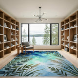 Blue Teal Olive Branch Eucalyptus Area Rug