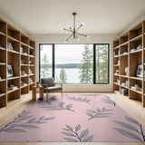Blush Pink Grey Eucalyptus Leaf Boho Rug
