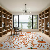 Orange Pumpkin Vine Swirl Area Rug